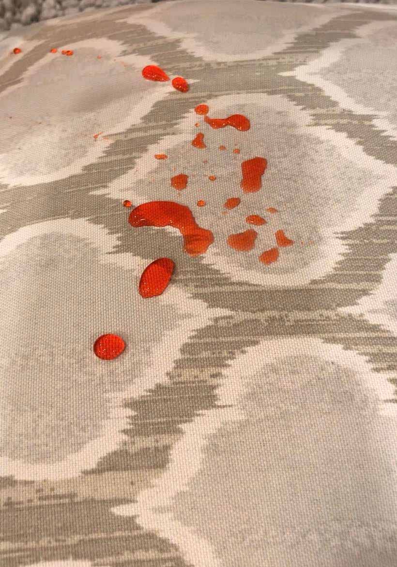 Upholstery Protectant resisting red liquid