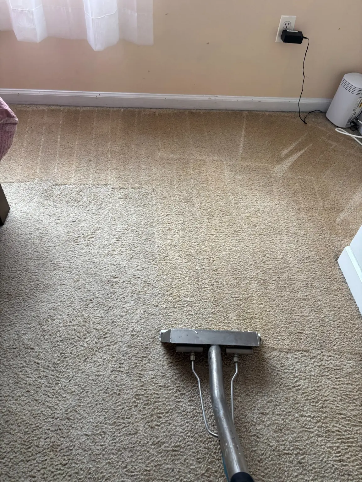 Professional carpet cleaning in North Brunswick NJ using hot water extraction to remove deep soil and restore bedroom carpet.